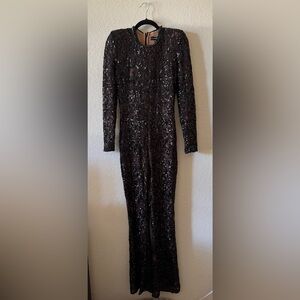 NADINE MERABI Black Sequin Long Sleeve Dress
